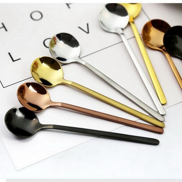Dinnerware Sets 1pc Stainless Steel Spoon Cutlery Round Shape Coffee Dessert Ice Cream Fruit For Kitchen Tableware Spoons Utensils Set Campi