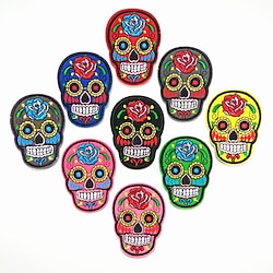 9PCS Skull Patches Embroidery Sew On Appliques Ghost Head Cloth Chest Sticker with Day of The Dead Badges Logo for Free DIY Decoration Coat, Jackets, Jean Lightinthebox