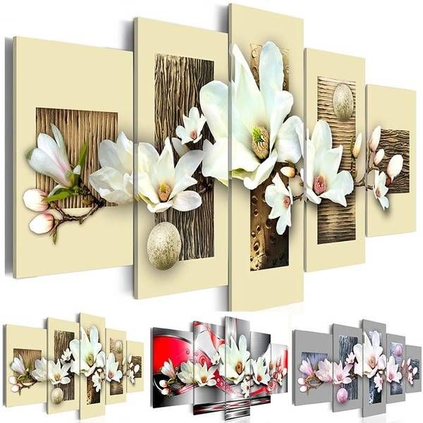 Unframed 5 Piece Picture Flowers Canvas Art Print Oil Painting Wall Pictures for Living Room Paintings Cuadros Decorativos