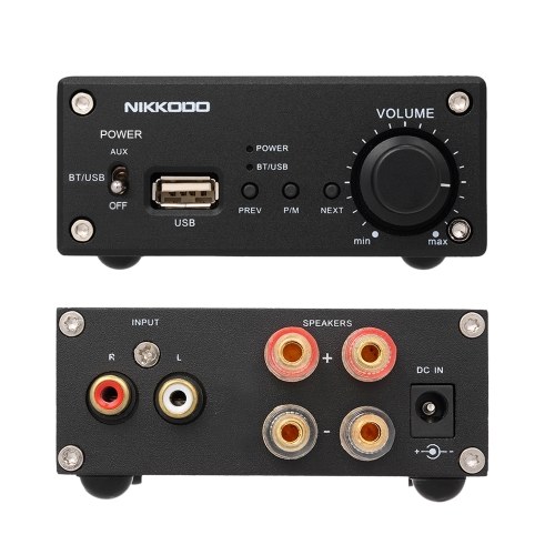 NIKKODO NK-368R Amplificador de potencia de audio digital Bluetooth 4.0 Mini HiFi Receptor de audio Amp Dual Channel 50W + 50W con adaptador de corriente