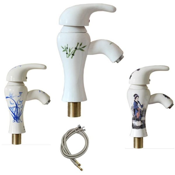Bathroom Sink Faucets Brass European Ceramic Craft Wash Basin Faucet Counter And Cold Mixed Tap Chinese Style Pattern Retro Bibcock