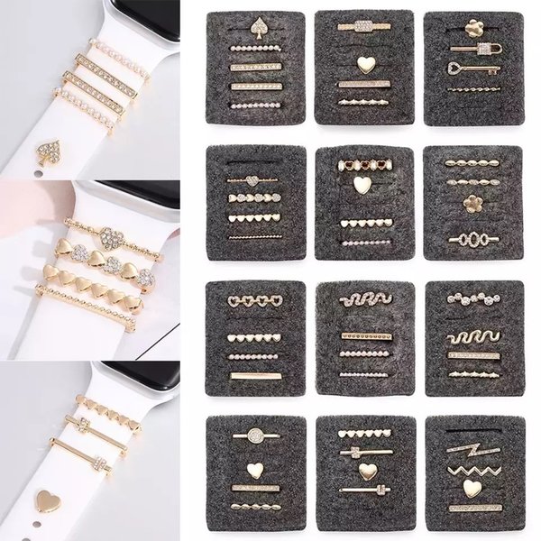 For Apple Watch Band Strap Diamond Love Ornament Metal Charms Decorative Ring Creative Brooch Smart Watch Silicone Straps Decoration Accessories Women Girl Gift