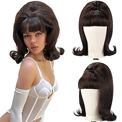 Vintage Brown Wig 50's 60's 70's with Bangs Synthetic Hair for Women   Party Lightinthebox
