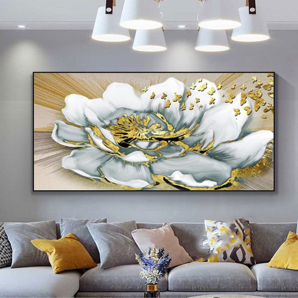 Golden Flower Canvas Paintings Abstract Art Poster and Print Modern Pictures For Living Room Nordic Simple Gold Foil Wall Decor