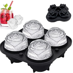 4 Grids Rose Shape Silicone Ice Cube Tray Rose Shape Icecream Mold Freezer Cream Ball Maker Reusable Whiskey Cocktail Mould Bar Tools Lightinthebox