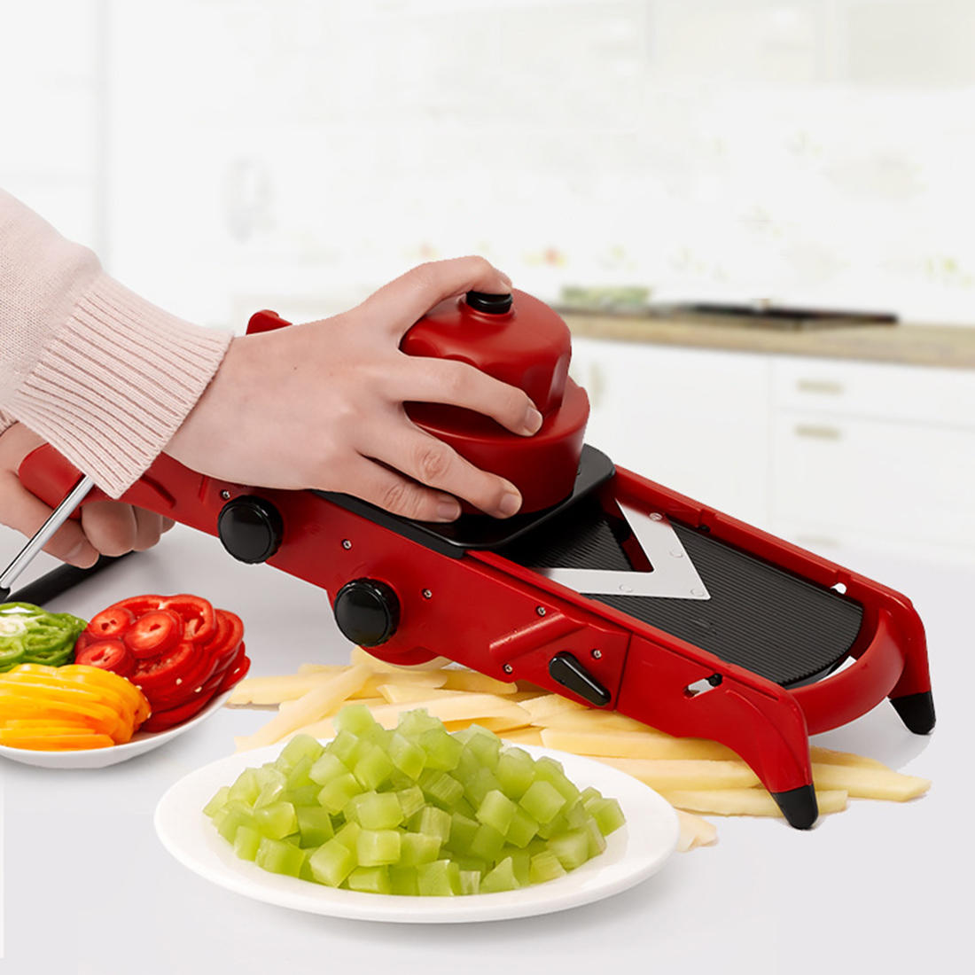 Creative Red Slicer Vegetable Fruit Cutter With Stainless Steel Blade Manual Potato Peeler Carrot Grater Kitchen Tools G