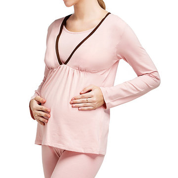 Comfy Soft Cotton Long Sleeves Breast-feed Clothing Maternity Sleepwaer Set
