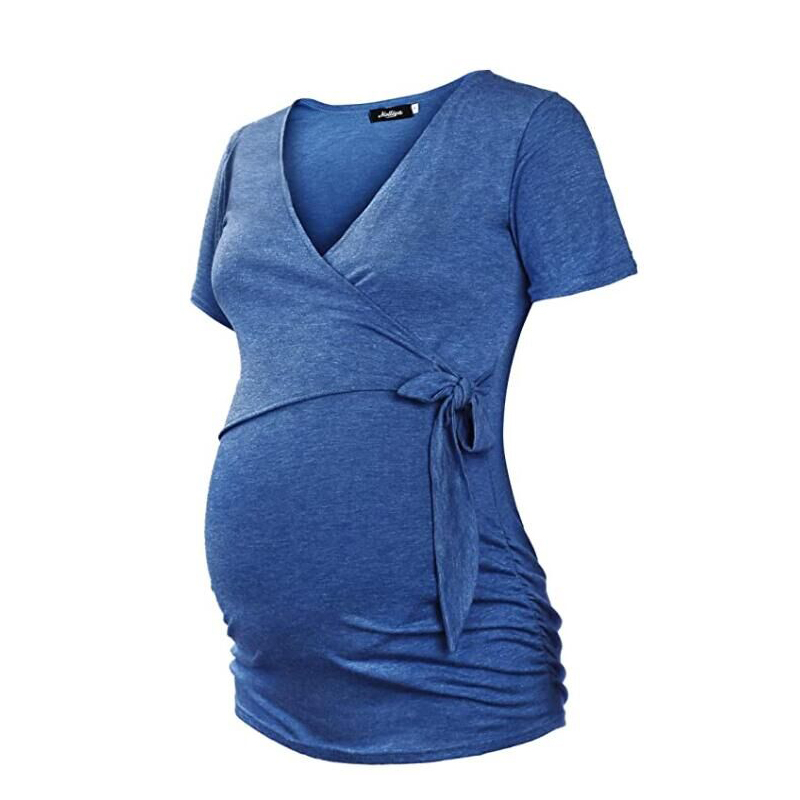 Maternity V-neck Plain Short-sleeve Nursing Tee