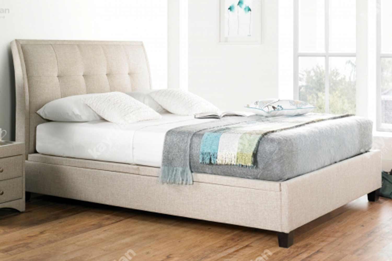 Kaydian Accent Fabric Ottoman Bed - Oatmeal - Double