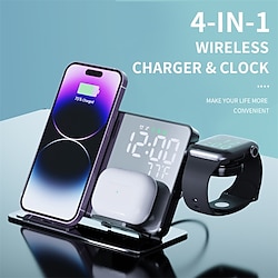 15W Fast Wireless Chargers Stand 4 In 1 LED Digital Alarm Clock Fast Charging Dock Station For iPhone 14 13 12 Pro iWatch 8 7 Airpods Lightinthebox