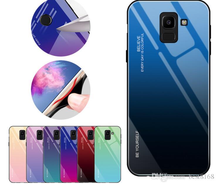Real Tempered Glass Hard Case For Galaxy Note 9 8 S9 S8(J4 J6 Plus A7 A8 A9 A6)2018 Soft TPU Side Gradient Dual Hybrid Bicolor Luxury Cover