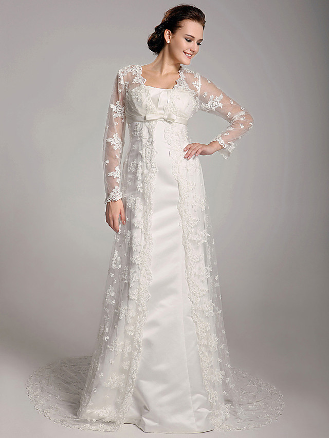 Sheath Column Simple Long Sleeve Wedding Dresses Plus Size