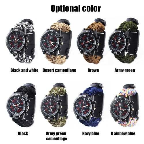 Multifunction Woven Strap Outdoor Survival Camping Watch with Compass Rescue Equipment Tool