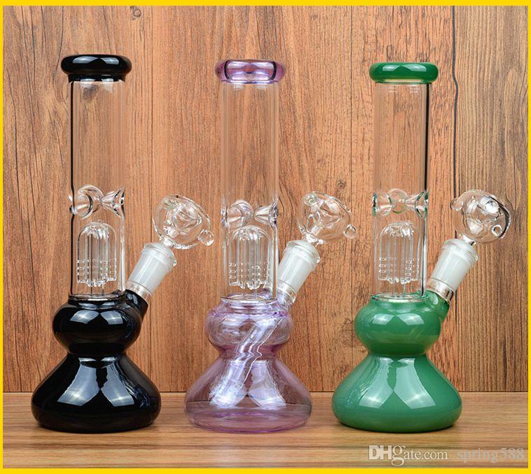 10" tall colorful water bongs glass pipes 18mm heady recycler rigs oil dab bowl downstem bubbler honeycomb perc 14mm purple black Jade gree
