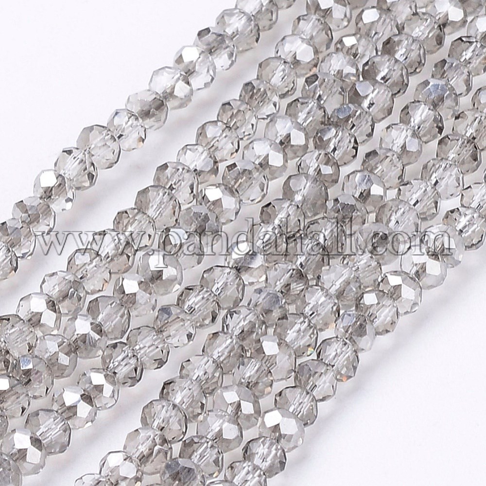 Glass Beads Strands, Faceted, Rondelle, Gray, 3x2mm, Hole: 0.5mm; about 190~195pcs/strand, 16.9