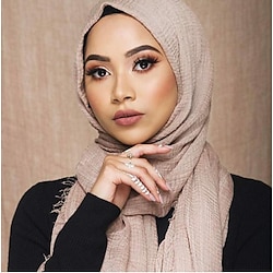 Muslim Hijab Head Wrap Solid Color Bubble Chiffon Scarf for Women Fashion Soft Hijab Long Scarf Wrap Scarves 17570cm Lightinthebox