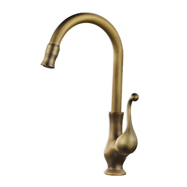 Faucet Antique Bronze Brass Kitchen Sink Faucets Single Hand High Arch Swivel Spout Wash Basin Tap