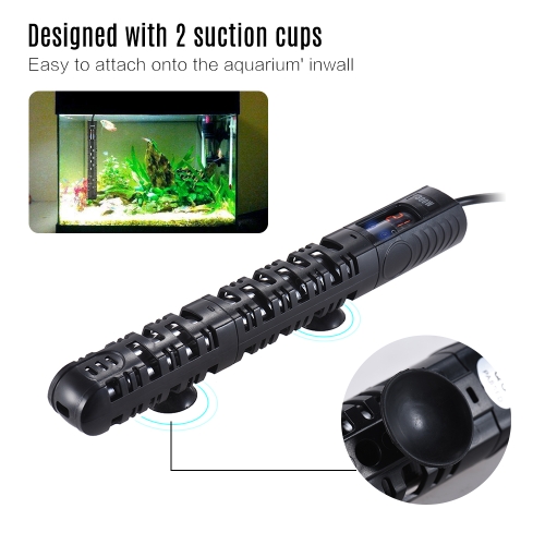 50W Submersible Aquarium Heater Fish Tank Water Heating Rod Temperature Adjustable with LED display Protective Sleeve Suction Cup