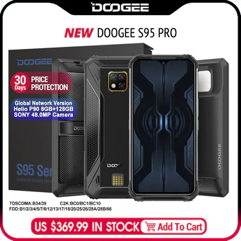 IP68/IP69K DOOGEE S95 Pro Modular Rugged Mobile Phone 6.3inch Display 5150mAh Helio P90 Octa Core 8GB 128GB 48MP Cam Android 9