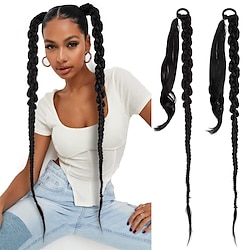 Long Braided Ponytail Extension with Hair Tie Straight Wrap Around for Thin or Short Hair 2Pcs/lot 28 inches Pre braided Box Braids Double Ponytail Hair Extension for Women Daily Use Synthetic Hairpie Lightinthebox