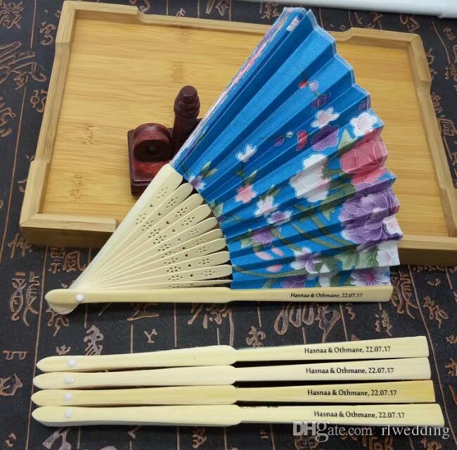 50Pcs Personalized Ladies Hand Fan Bamboo,Chinese Folding Fan Wedding Favors With Organza Bag,Customized Bride & Groom Name & Date