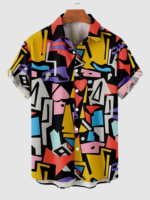 ZAFUL Men's Colorful Geometric Printed Button Up Shirt M Multi a