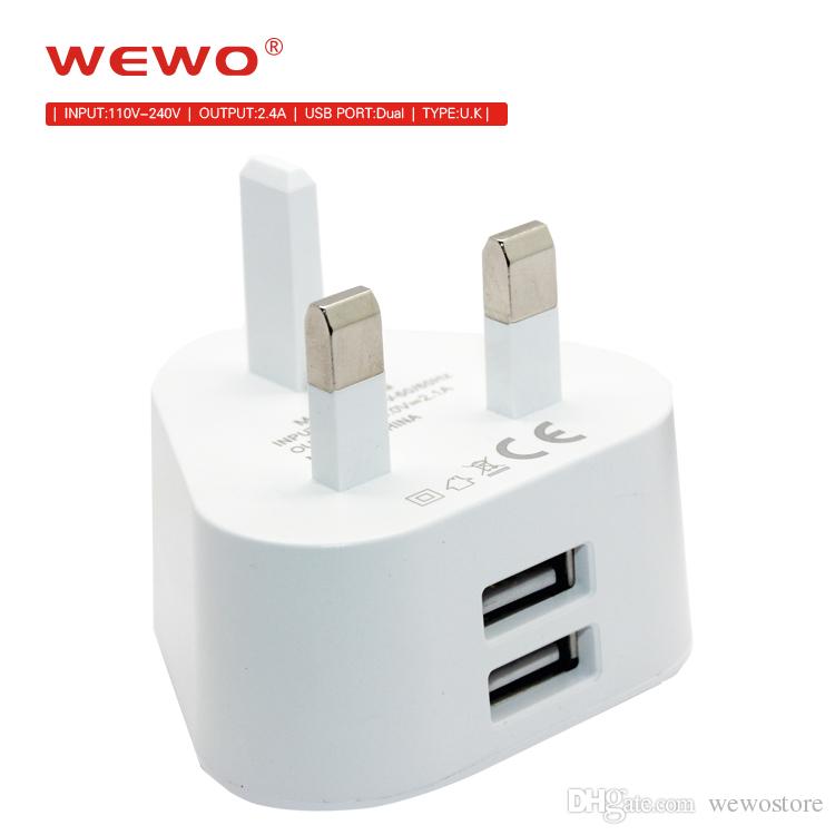 WEWO 5V2.1A Travel Charger Adapter Dual USB Wall Charger UK plug iPhone Samsung Universal Mobile Phone Charger With Micro Usb Cable Type-C
