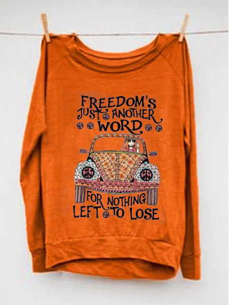Orange Printed Long Sleeve Causal Tops - Noracora Orange Printed Long Sleeve Causal Tops - Noracora