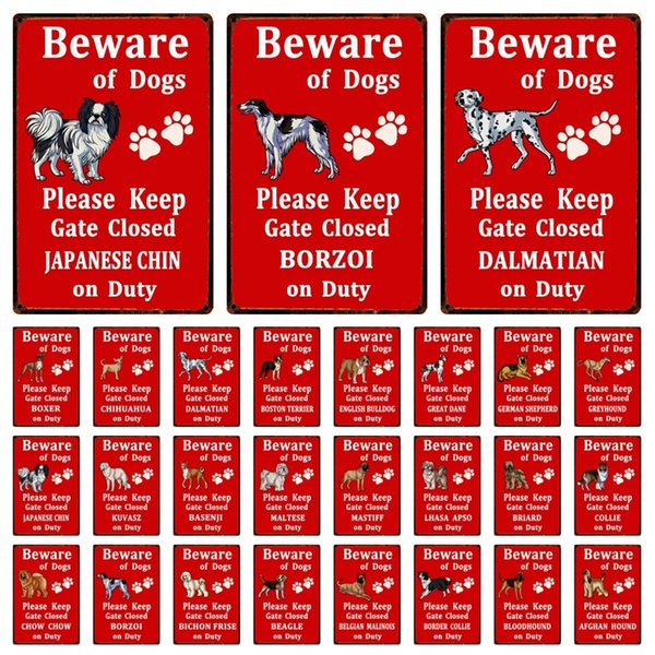 Pet Beware Of Dog Bloodhound Border Collie Chihuahua Metal Sign Home Decor Bar Wall Art Painting 20*30 CM Size Dy157
