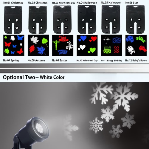 Projector Light 12Pcs Pattern Spotlight Romantic RGBW Snowflake/Love Film Rotating Garden Lamp for Birthday Party Valentine's Day Xmas Decoration Lighting with Remote Controller