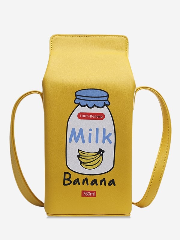 Letter Graphic Milk Box Crossbody Bag