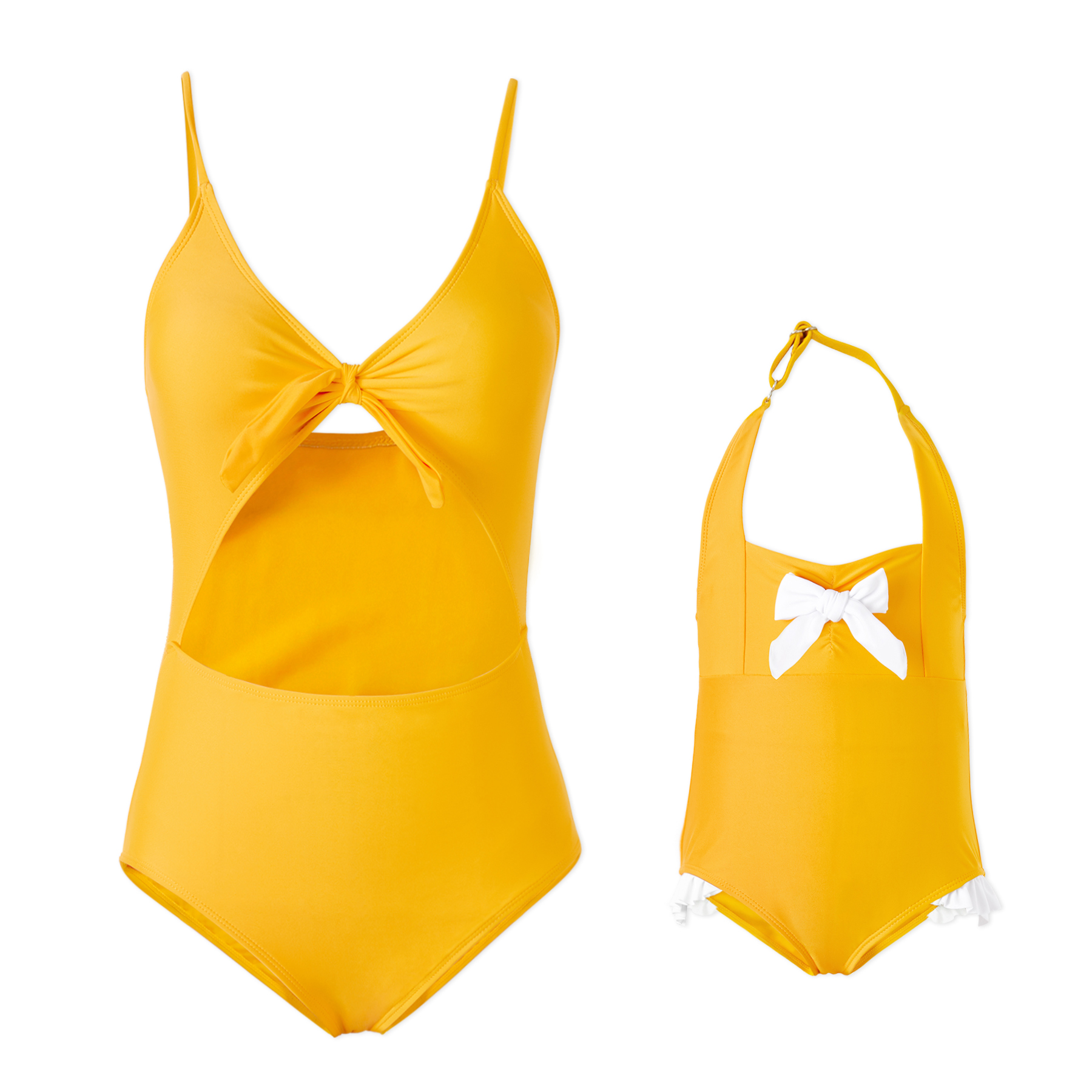 Mommy and Me Solid Yellow Swimsuits