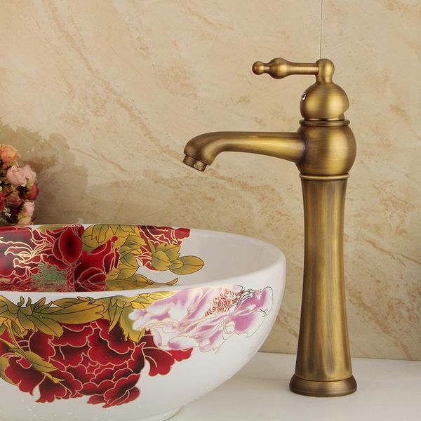 Bathroom Sink Faucets Antique Brass Kitchen Retro Single Handle Hole Green Bronze Basin Mixer Tap &Cold Water Faucet