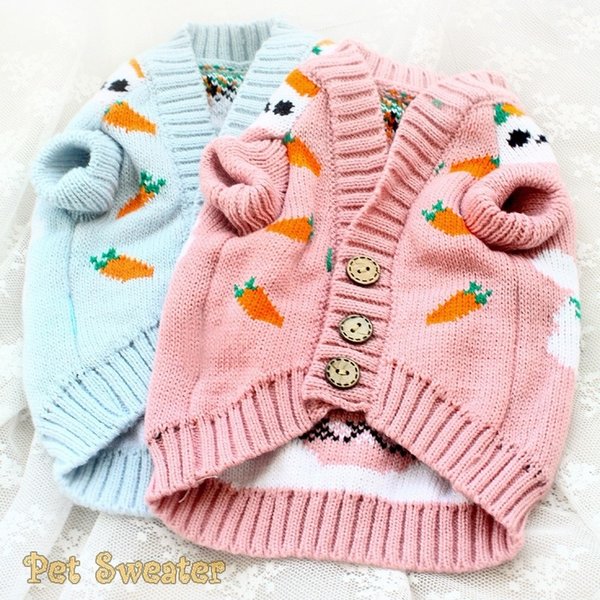 Dog Apparel Sweater Pet Clothes Adorable Soft Knitwear Fashion Fake Cardigan Carrot Rabbit Holiday Party Spring Autumn Happy Walking