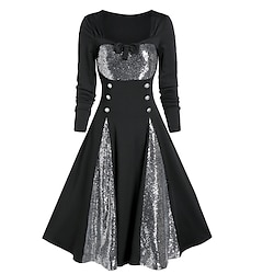 Plus Size Retro Vintage 1950s Punk  Gothic Vintage Dress Flare Dress Women's Costume Vintage Cosplay Event / Party Festival Long Sleeve Dress Lightinthebox