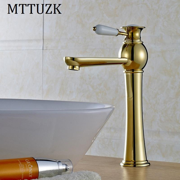 MTTUZK gold plating brass basin faucet hot and cold mixer tap Bathroom faucet Ceramic handle wash basin free shipping