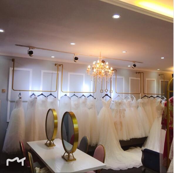 Gold wall wedding dress rack Commercial Furniture hanging men's and women's clothing racks ceiling cloth store floor type U-shaped hanger