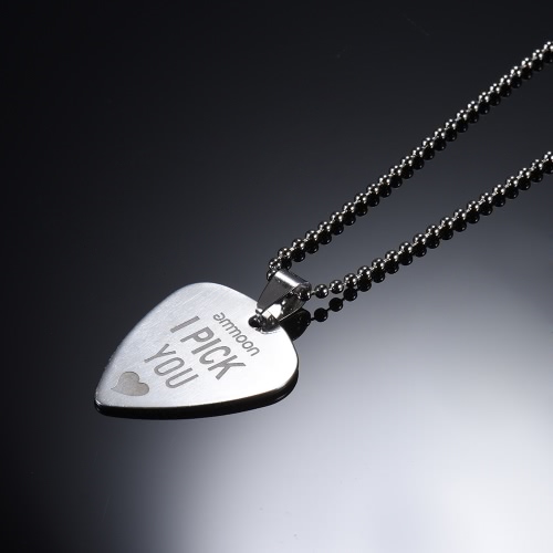 ammoon Guitar Pick Necklace Stainless Steel with 50cm/20in Ball Chain Silver Color