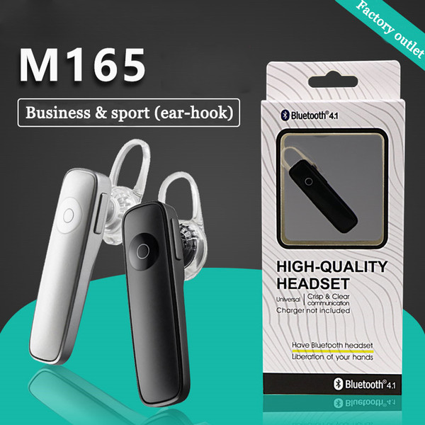 M165 Bluetooth Headset Earphone With Black And White Wireless Bluetooth Handfree Earphone With Ear-hook For Iphone Huawei Universal Phone