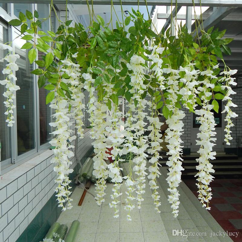 White Artificial Silk Wisteria Garlands Simulation Fake Flower Plant Vine Home Garden Decor Wedding Party Decoration Rattan Free Shipping