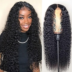 T Part Human Hair Deep Wave Lace Wig Middles Part Transparent Lace Frontal Water Wave Wigs Brazilian Virgin Human Hair 13x4x1 Curly T Part Wig for Black Women Pre Plucked with Baby Hair Lightinthebox