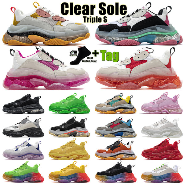 Designer high quality Triple-s Clear Sole Triple s Casual Shoes Mens Women platform Black Pink Neon Green Gym Red Blue White Red Men Sneakers Turquoise Beige Trainers