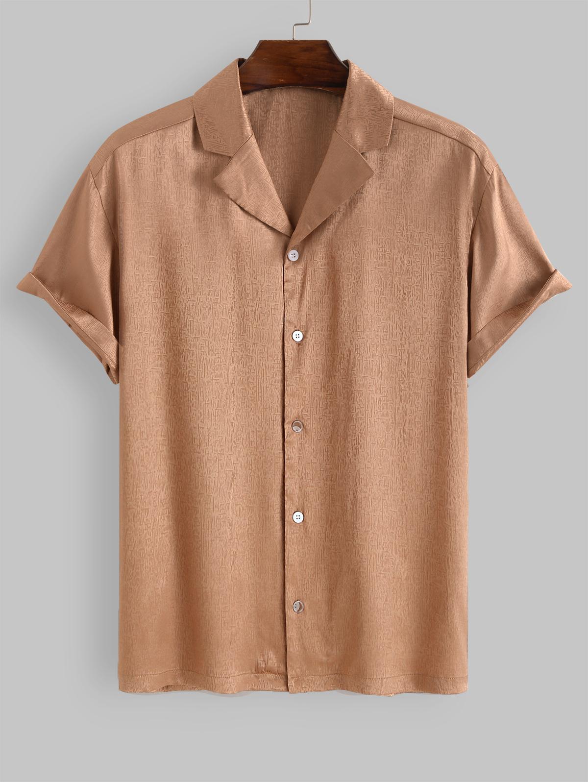 ZAFUL Men's ZAFUL Jacquard Button Front Short Sleeves Satin Shirt M Coffee