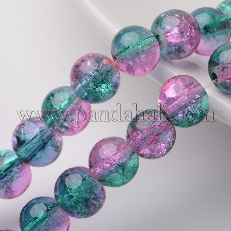 Spray Painted Crackle Glass Beads Strands, Round, DarkCyan, 8mm; Hole: 1.3~1.6mm; about 100pcs/strand, 31.4