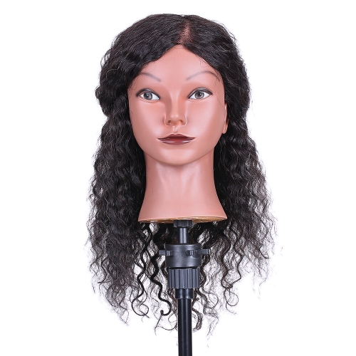 Curly Hair Mannequin Head Hairdressing Training Head for Hair Styling Practice Hair Braiding Dummy Head with 100% Human Hair Black