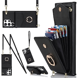 Phone Case For Samsung Galaxy Handbag Purse Wallet Case S23 S22 S21 S20 Plus Ultra A73 A53 A33 Ring Holder Anti-theft with Removable Cross Body Strap Solid Colored TPU PU Leather miniinthebox
