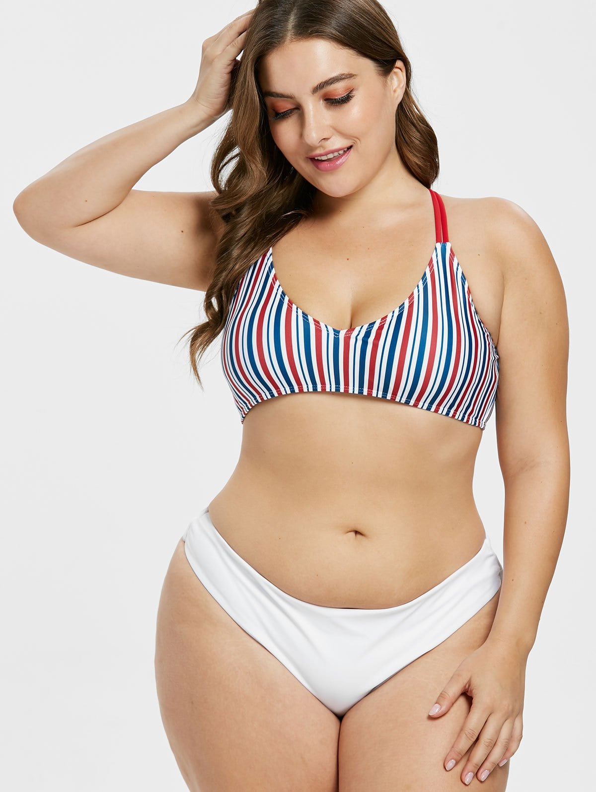 Plus Size Striped Contrast Bikini Set