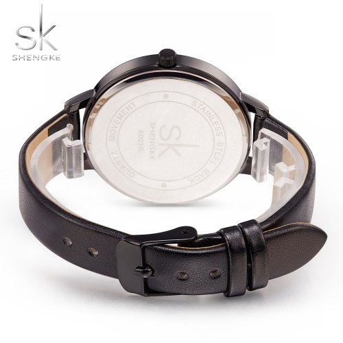 SK Simple Lady Watch Leather Strap Waterproof Quartz Wristwatch Casual Marble Dial