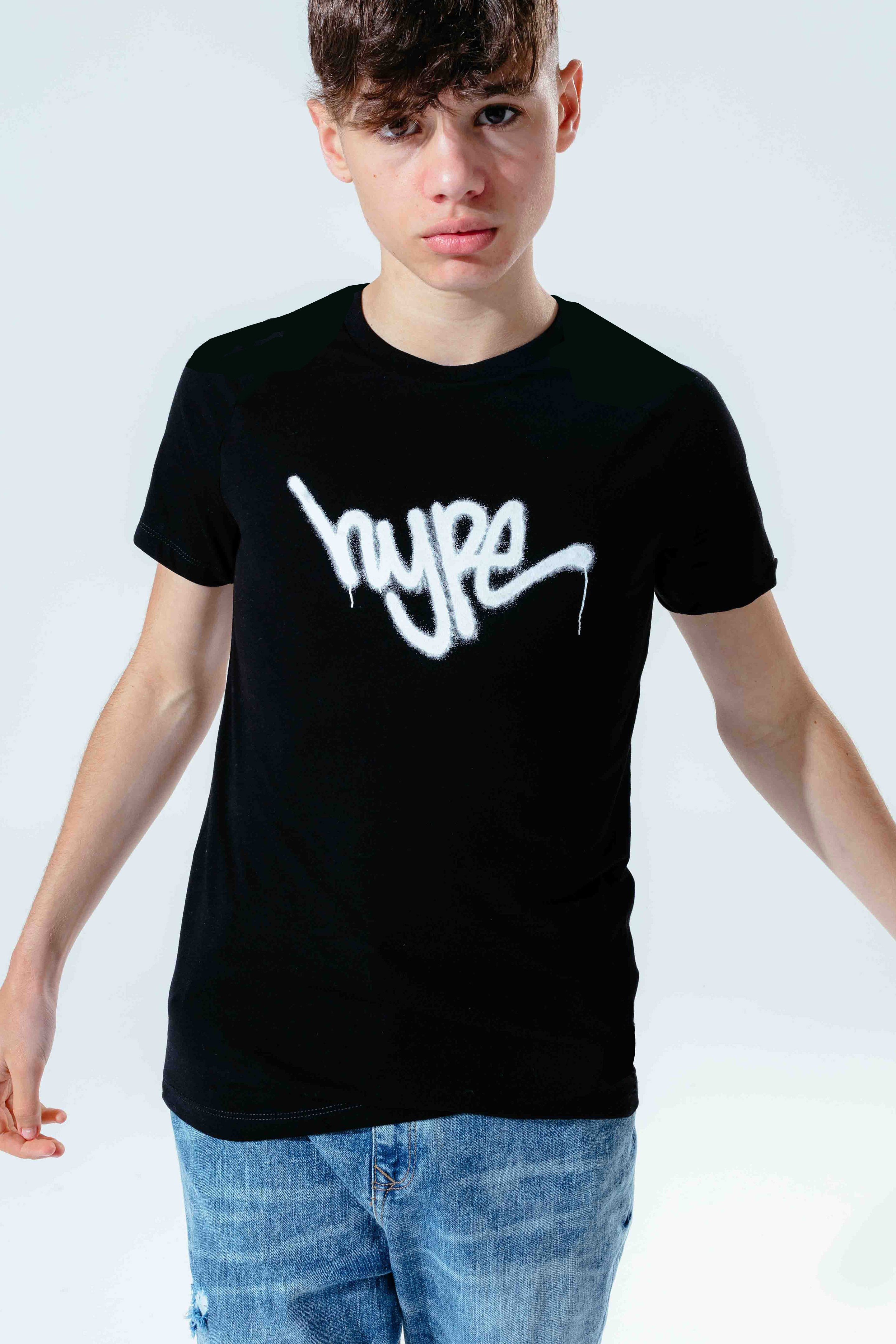 Hype Black Graffiti Script Kids T-Shirt | Size 7/8Y