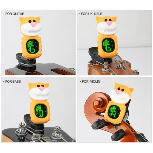 Cute Cartoon Cat Clip-On Tuner LCD Display for Guitar Chromatic Bass Ukulele Violin